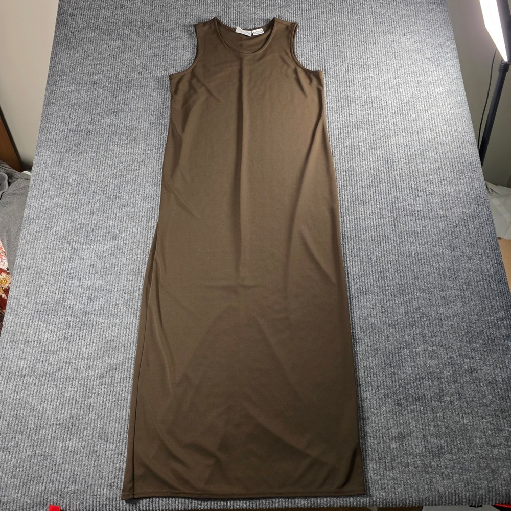 Kathy Ireland Womens Brown Sleeveless Maxi Dress Medium Knit Column Back Slit